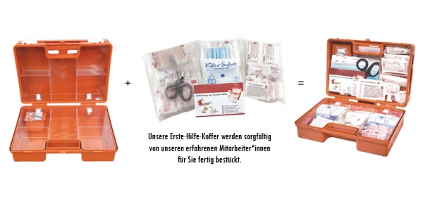 Erste Hilfe Kasten mit aktueller DIN/EN 13157 für BÜRO & BETRIEBE inkl. DIN/EN 13164 für KFZ + 90°-Arr.